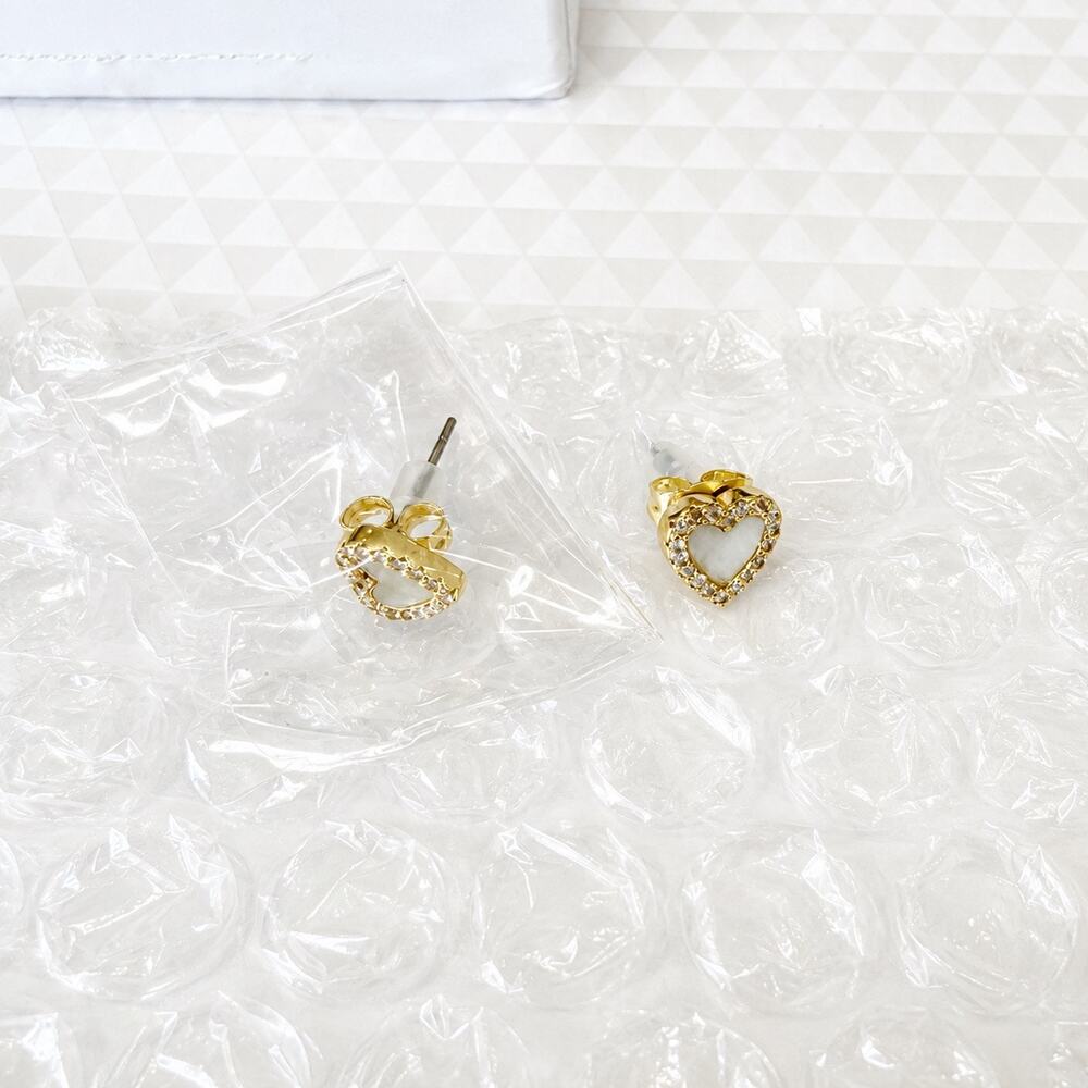 Adornia 14K Gold Plated Mother of Pearl CZ Heart Stud Earrings